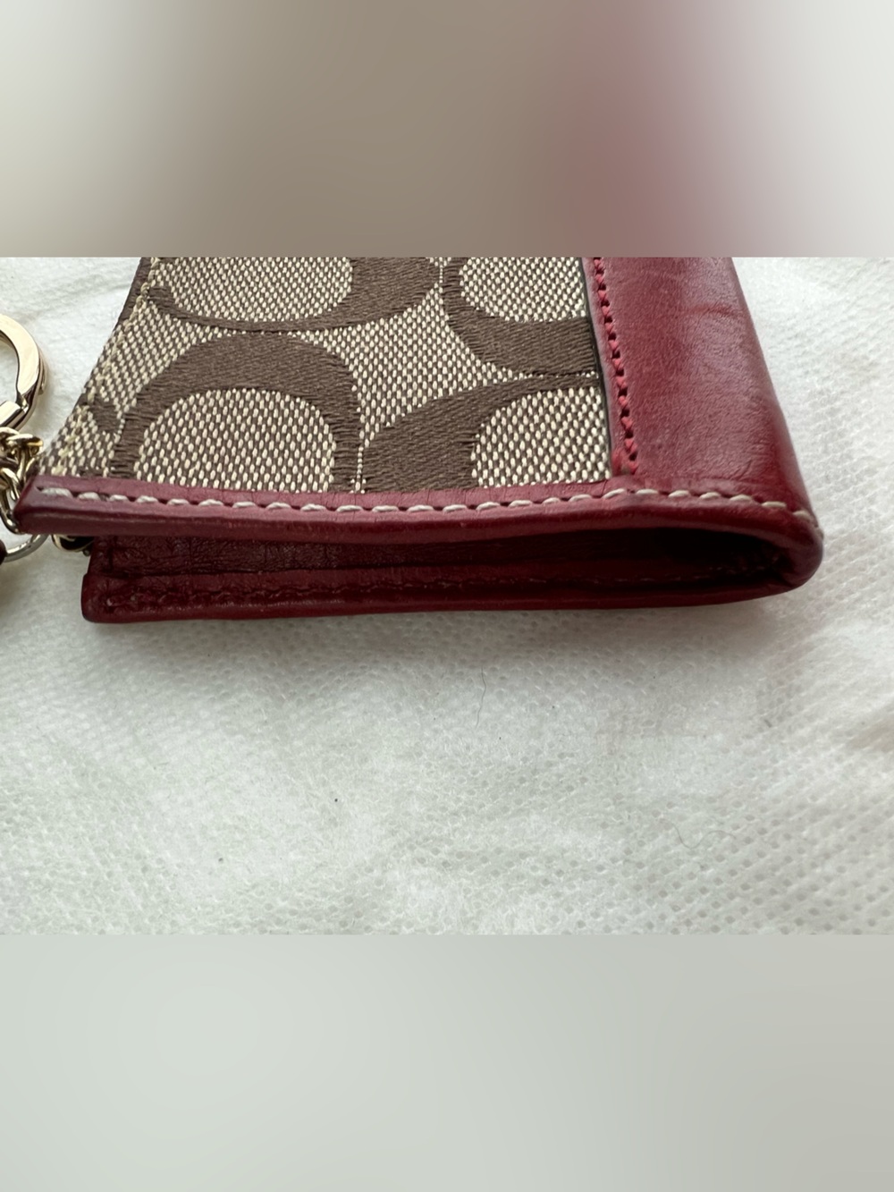 Coach Brown Signature Canvas with Red Leather Trim Key & Card Holder - Picture 4 of 11